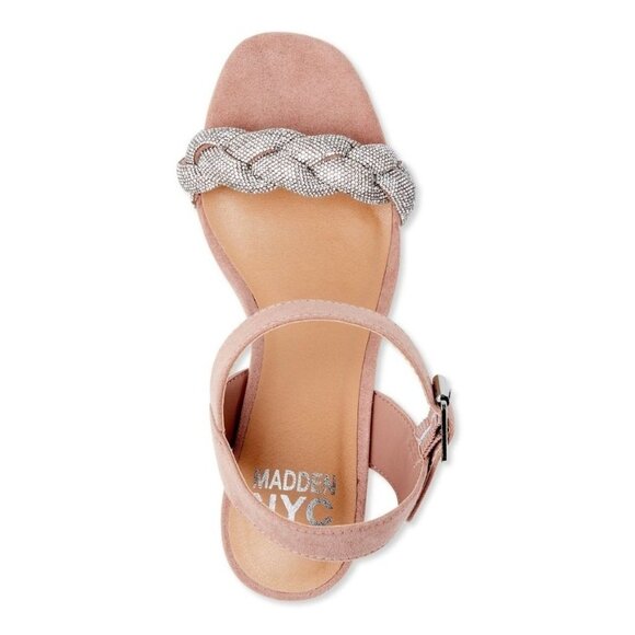 Madden Nyc Blush Braided Rhinestone Adjustable Strap Wedge Sandals Size 11 - Picture 8 of 10